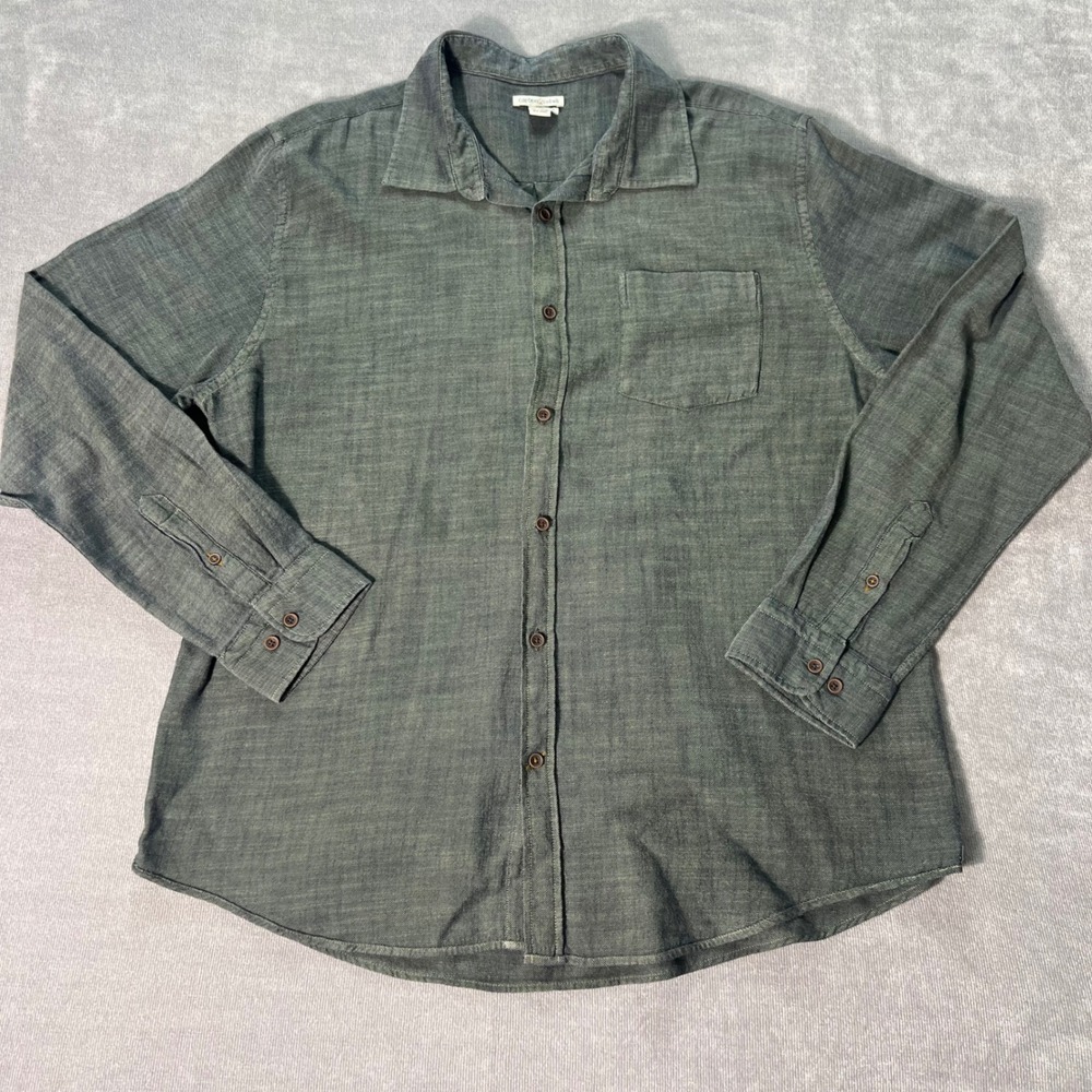 Carbon 2 Cobalt Mens Large Gray Cotton Long Sleeve Button Down Shirt Pocket 0657